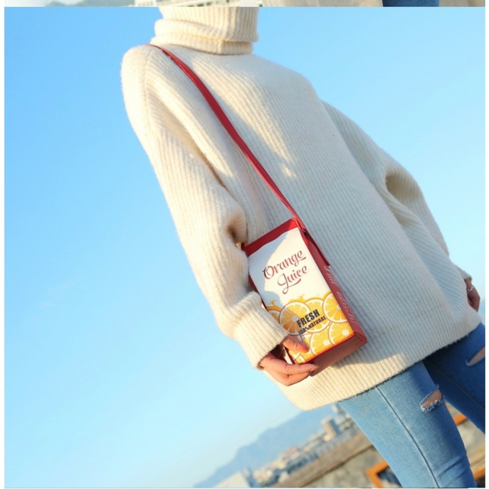 Orange Juice Box Crossbody Bag | Trendy Carton Style Purse | Fashion First Case - Picture 3 of 10
